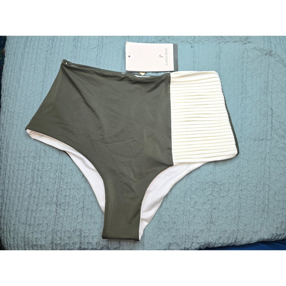 NWT Juan De Dios Frida Ribbed High-rise Bikini Swim Bottom Khaki Green Swim SZ S